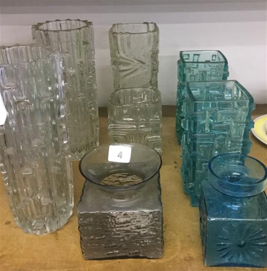 8 blue & clear glass studio pieces